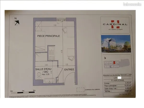 Appartement 1 pièce 19 m² 