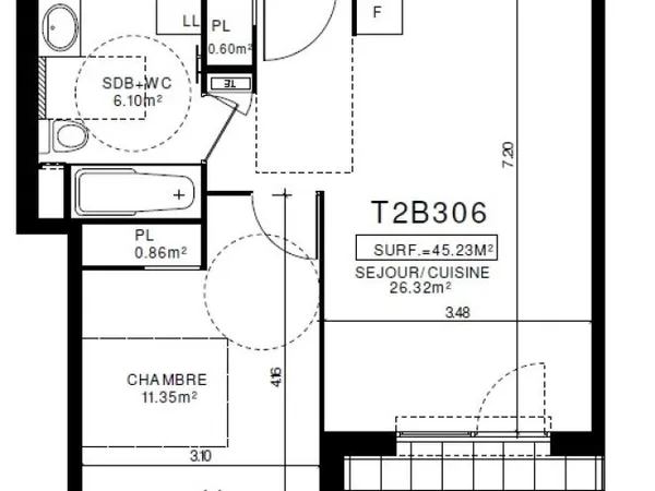 Appartement 2 pièces 45 m² 