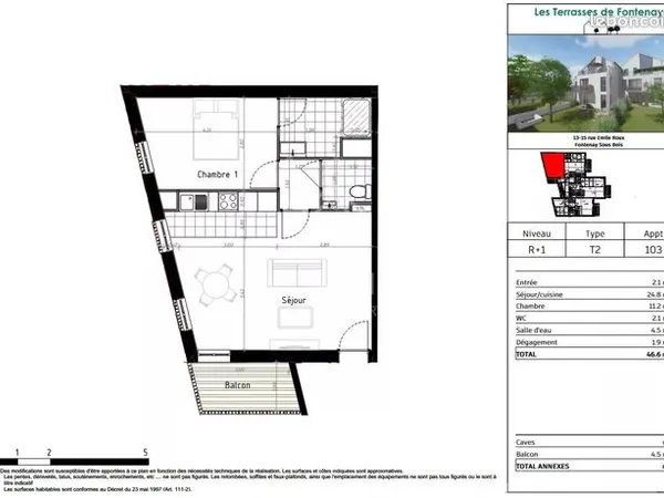 Appartement 2 pièces 47 m² 