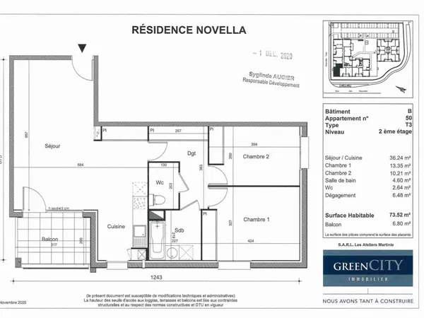 Appartement 3 pièces 74 m² 