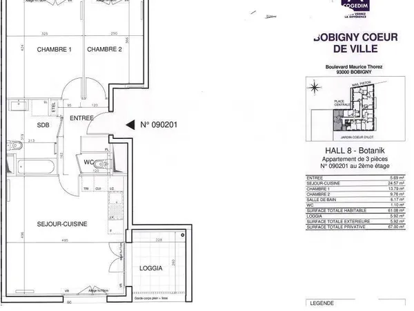 Appartement 3 pièces 61 m² 