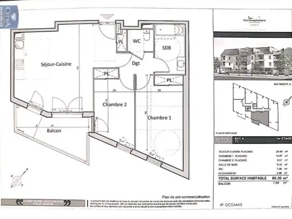 Appartement 3 pièces 60 m²