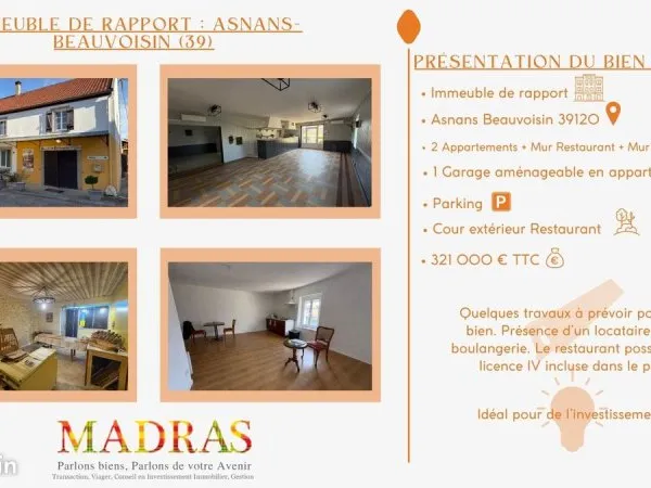 🏗️ OPPORTUNITÉ INVESTISSEUR : Immeuble Mixte au Coeur d'Asnans- Beauvoisin (39)