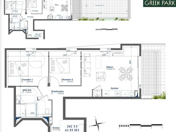 Appartement 3 pièces 61 m²