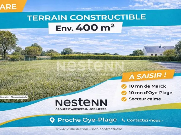 Terrain constructible - Environ 400 m² - Secteur calme - Proche Oye-Plage