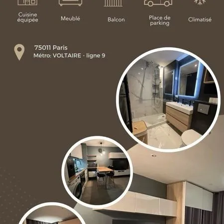 Studio Premium avec balcon - Paris 11 (clim, meublé, équipé)
