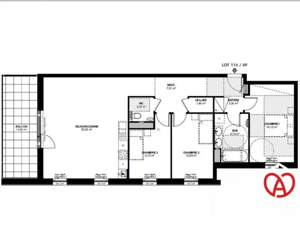 Appartement 4 pièces 90 m²