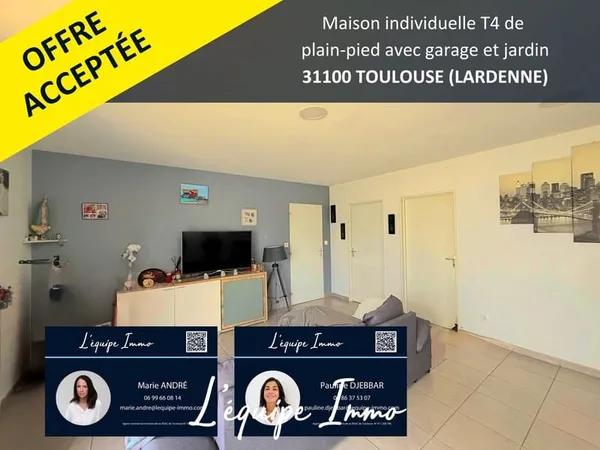 LARDENNE - Maison T4 de plain pied de 82 m2 avec garage et j
