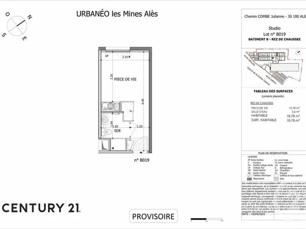 Appartement 1 pièce 19 m²