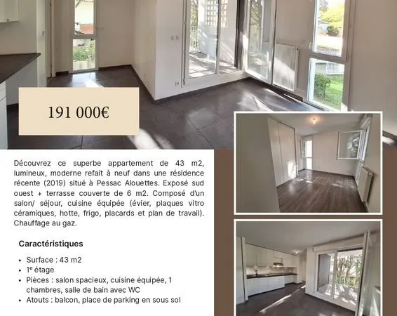 Appartement T2 Pessac Alouette Bordeaux métropole