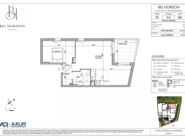 Bel Horizon, deux pièces de 47,39 m² au deuxième étage avec terrasse nouveau programme aux portes de