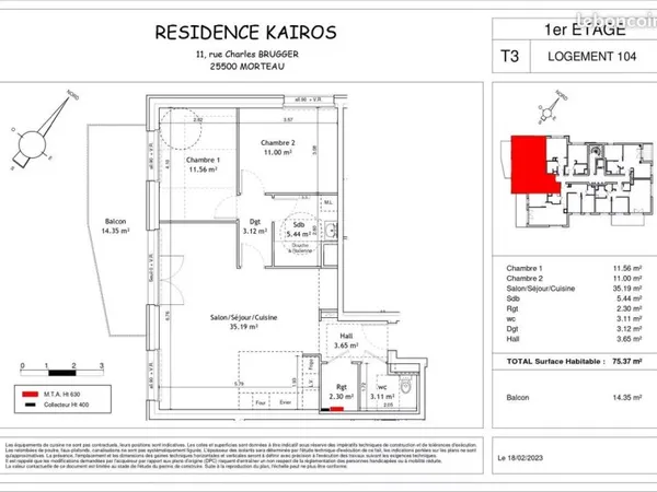 Appartement 3 pièces 75 m²