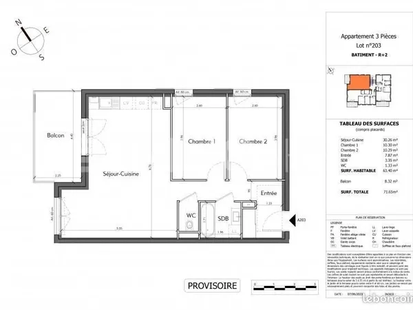 Appartement 3 pièces 63 m²
