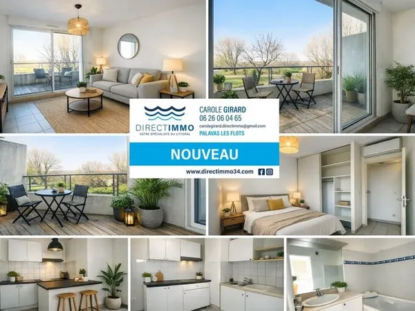 Palavas , 2 ième ligne mer, grand T2 de 42 m2 , terrasse 13