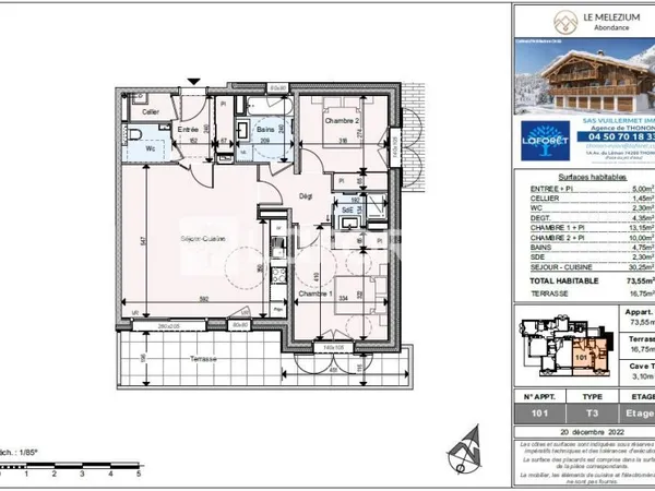 Appartement 3 pièces 74 m²