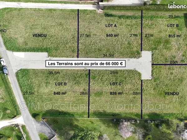 Terrain 940 m² Villebrumier