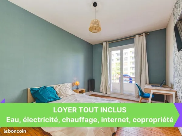 🌟 Chambre Meublée (avec balcon) en Colocation - Tout Inclus, Proche Tram, Campus et Centre ville 🏡