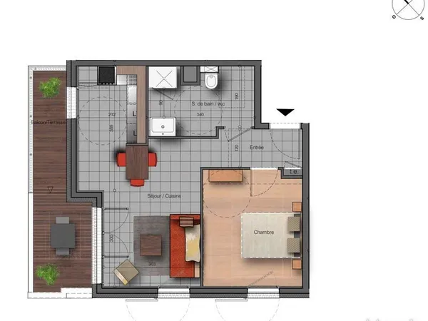 T2 meublé standing 41,5 m² avec terrasse, balcon, garage et cave - Ségny