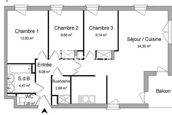 Appartement 4 pièces 80 m²
