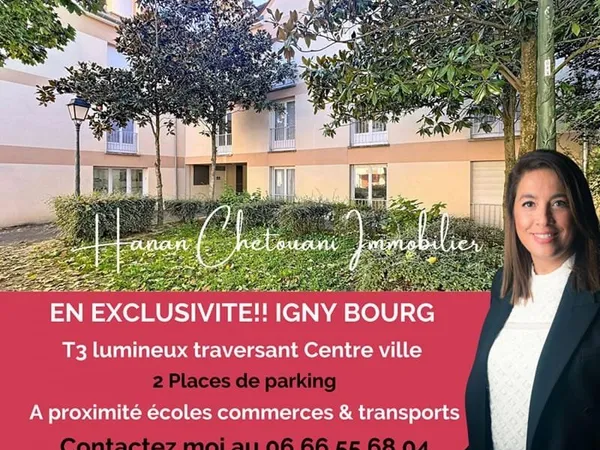 Appartement 3 pièces Igny centre-ville Lumineux & Traversant 2 Parkings