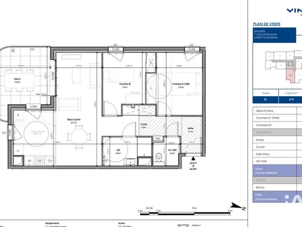 Appartement 3 pièces 65 m²