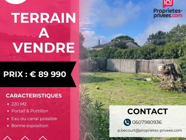 Terrain plat à bâtir 220 m2 libre constructeur