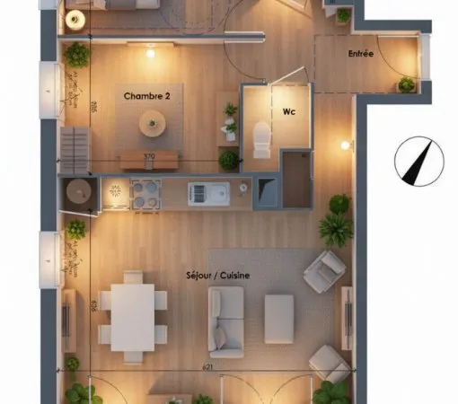 Idéal 1ere acquisition, grand T3 de 69m² avec belle terrasse de 11m² plein sud, sans vis à vis, au c