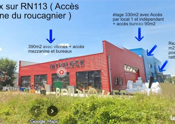 Superbe Local commercial / entrepôts / avec vitrine sur RN113 en direct propriétaire
