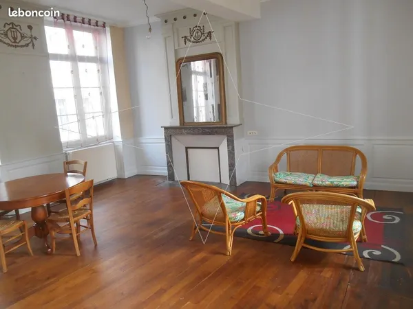 F2 de caractère, meublé ou non, grande hauteur sous plafond, boiseries, parquet, ctre ville proxi co