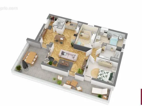 Oberhergheim : appartement T4 attique avec terrasse de 30m2