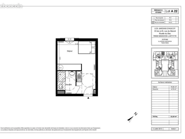 Studio 1 pièce 23 m²