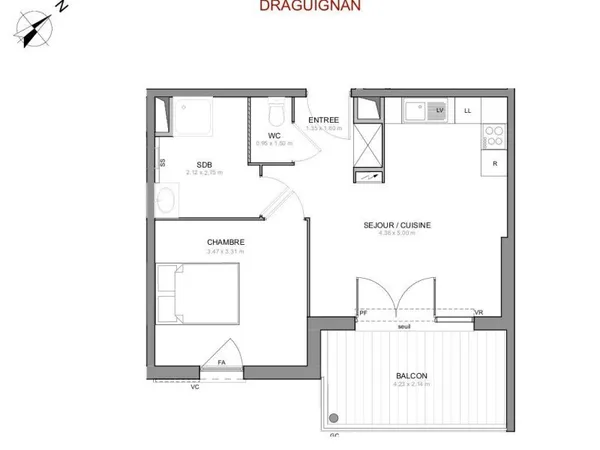 Appartement 2 pièces 42 m²