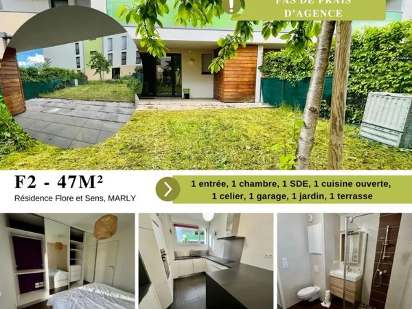 Beau F2 avec jardin, terrasse couverte et garage à Marly (57)