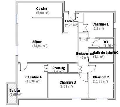 Appartement 5 pièces 86 m²