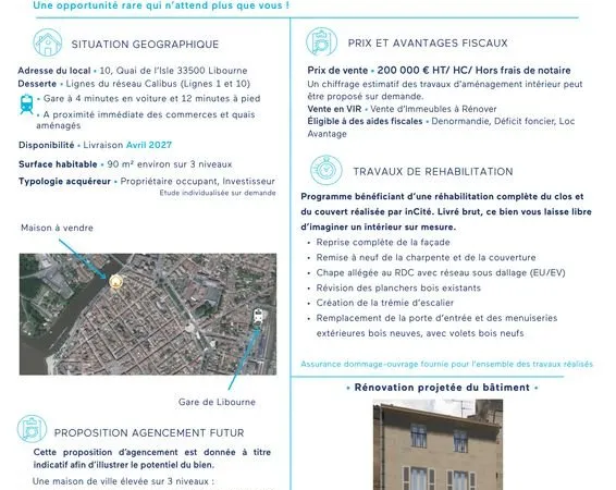 Maison 90 m² vue quais Libourne - Bien rare à aménager