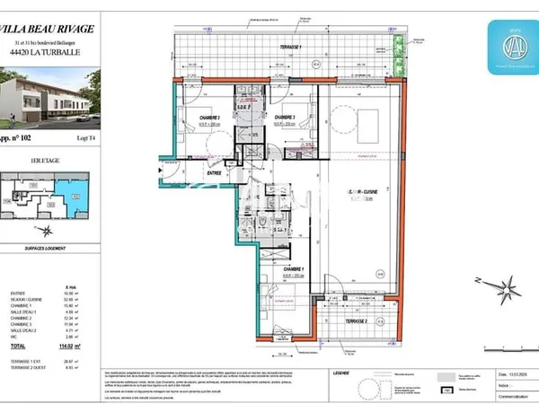 La Turballe Appartement(s) 114m² , 3 chambres proche océan et centre ville.