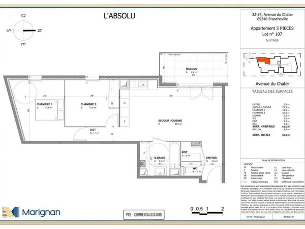 Appartement 3 pièces 60 m²