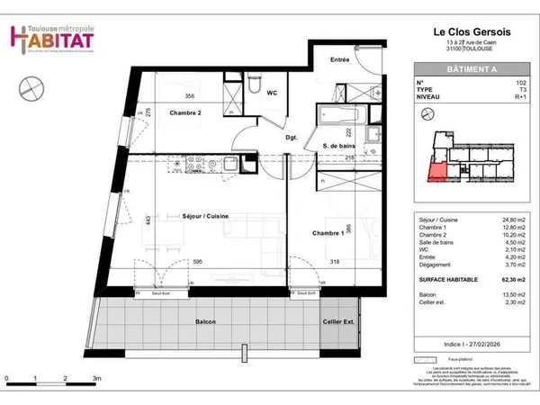 Appartement 3 pièces 62 m²