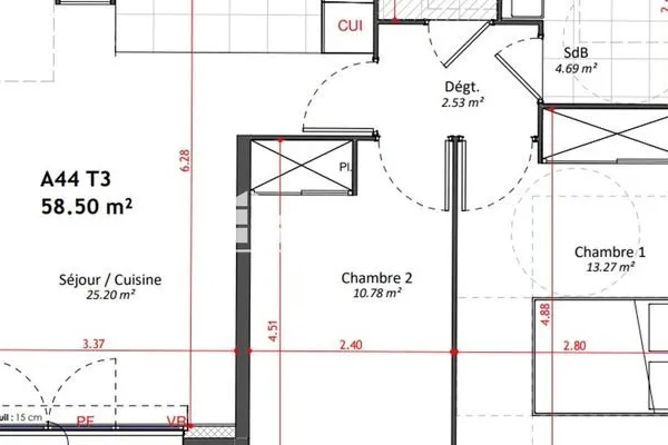 Appartement meublé 3 pièces 59 m²