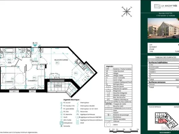 Appartement T3 neuf 59,63 m² avec terrasse - Magny-le-Hongre