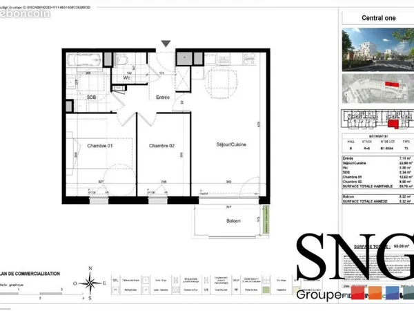 Appartement 3 pièces 60 m²