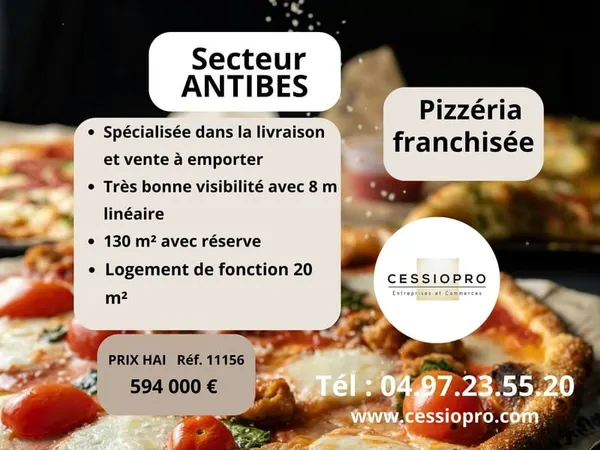 Pizzéria Franchisée, spécialisée dans la livraison, Secteur d'Antibes, chiffre d'affaires important.