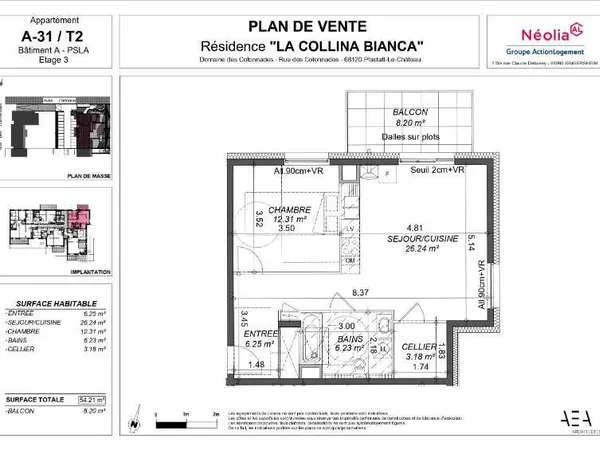 Appartement 2 pièces 54 m²