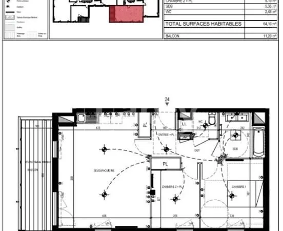 Appartement 3 pièces 64 m²