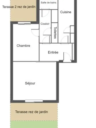 Loue T2 meublé RDJ -Terrasses-Tennis-Parking-Piscine- Climatisation- 52m²