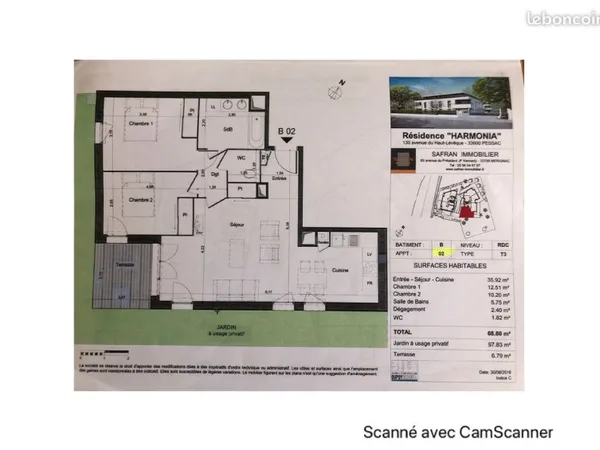 T3 de 69 m² avec jardin - Résidence récente - Pessac Haut-Lévêque