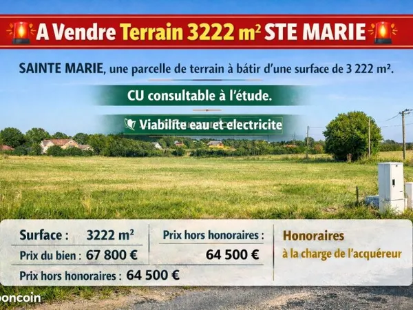 Terrain à bâtir viabilisé 3222 m² - Sainte Marie - 67 800
