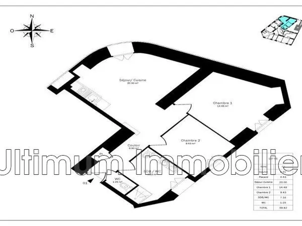 Appartement 3 pièces 60 m²