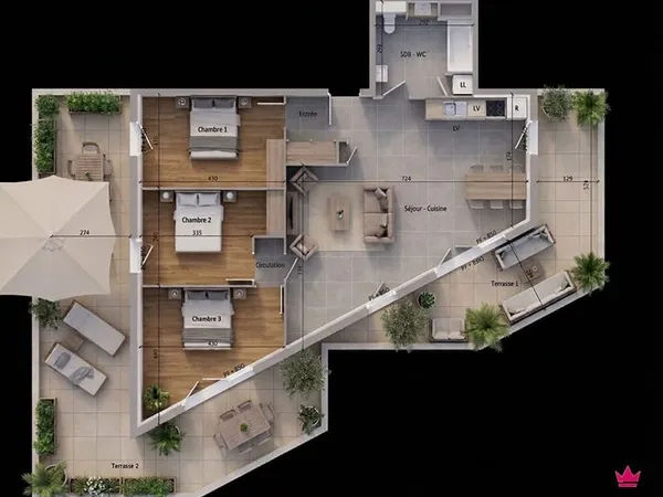 Grand T4 avec terrassede 69m²
