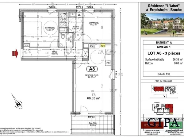 Appartement 3 pièces 66 m²